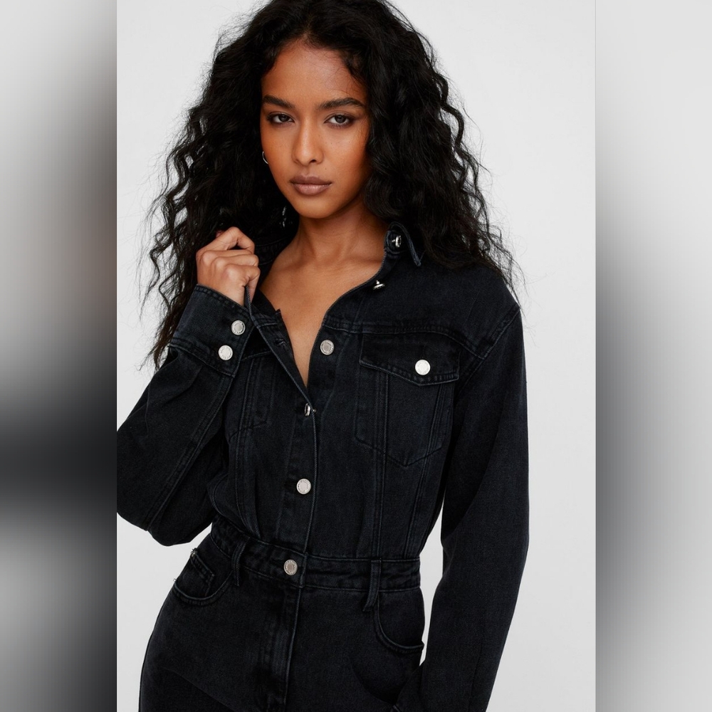 NASTY GAL Long Sleeve Cotton Denim Shirtdress - Picture 3 of 4